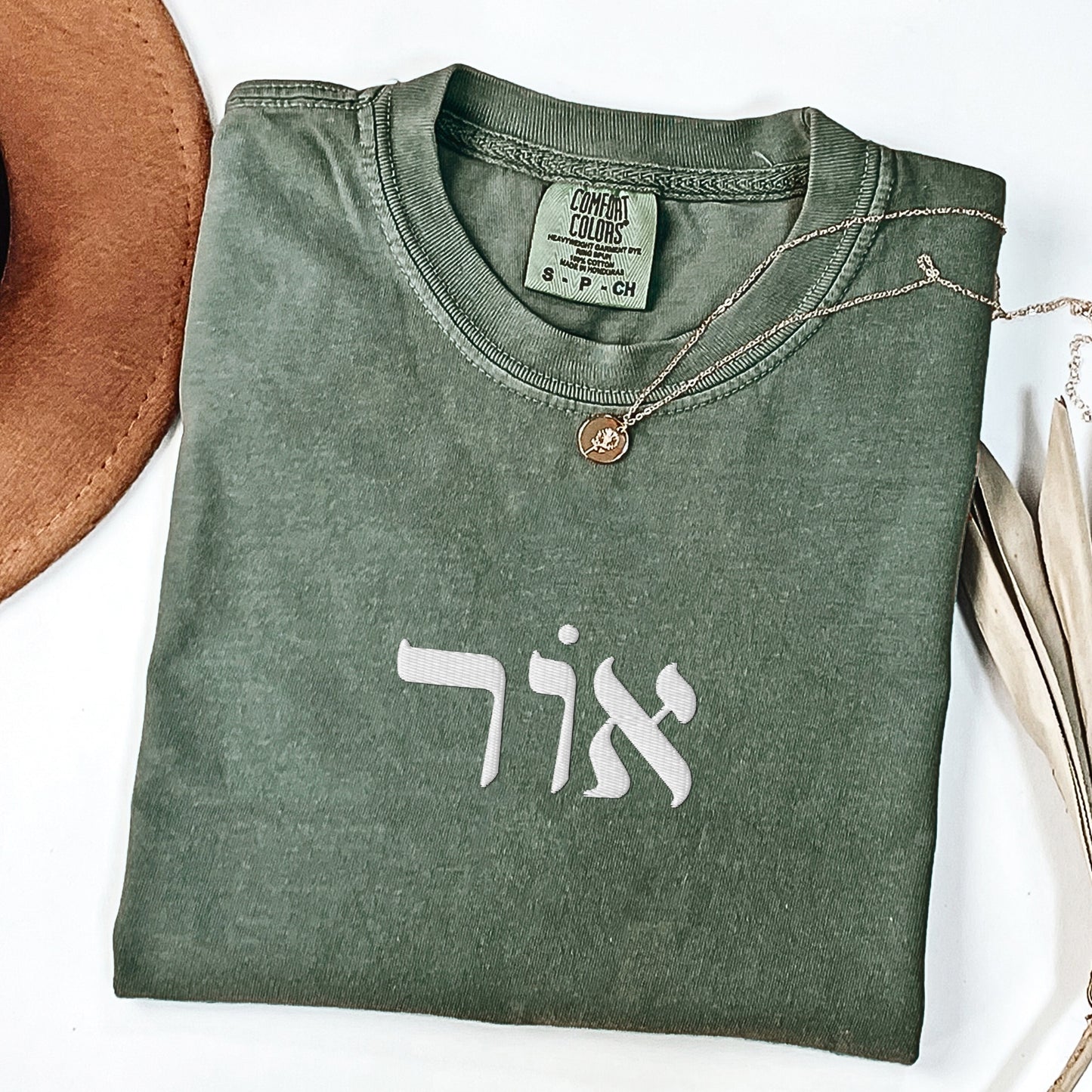 אור | Light In Hebrew Embroidered Washed T-shirt