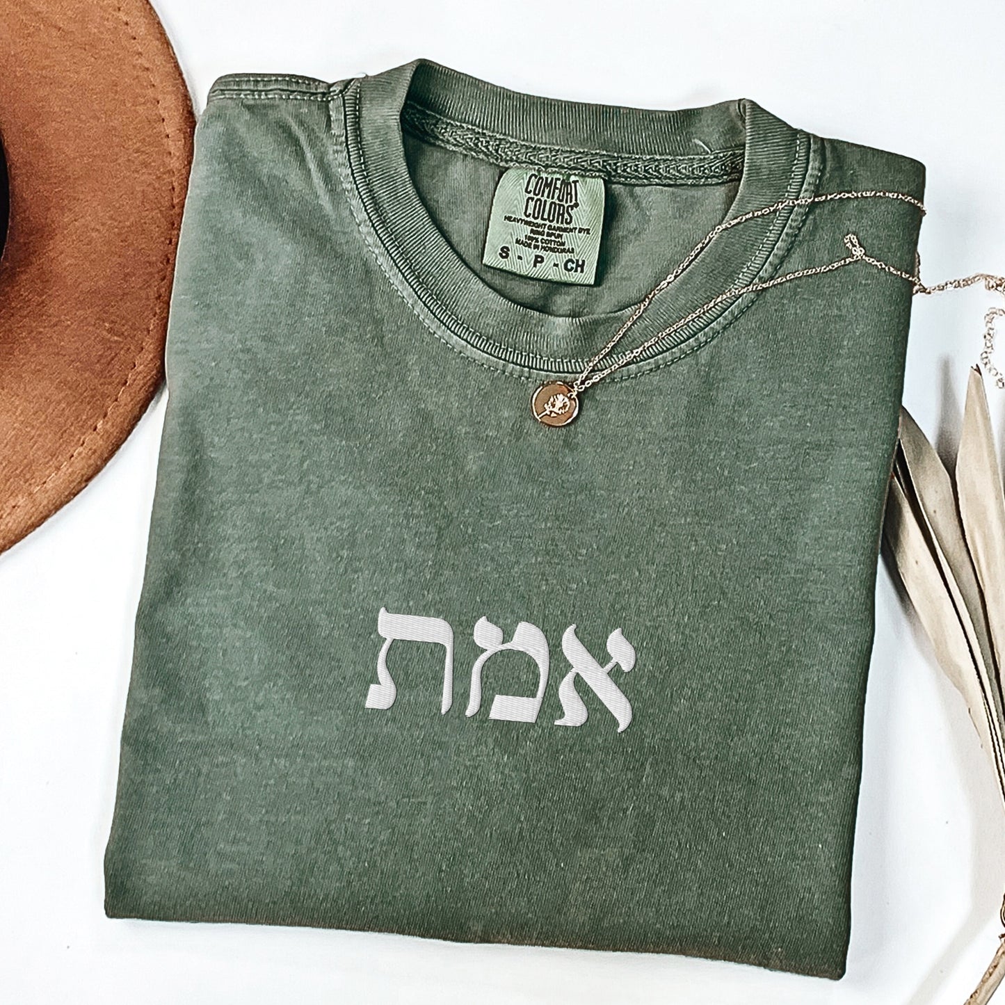 אמת | Truth In Hebrew Embroidered Washed T-shirt