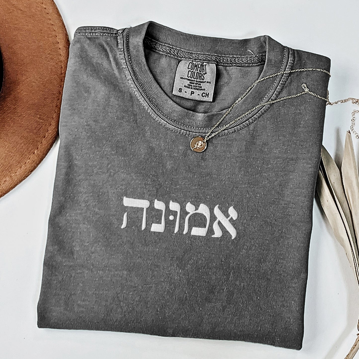 אמונה | Faith In Hebrew Embroidered Washed T-shirt