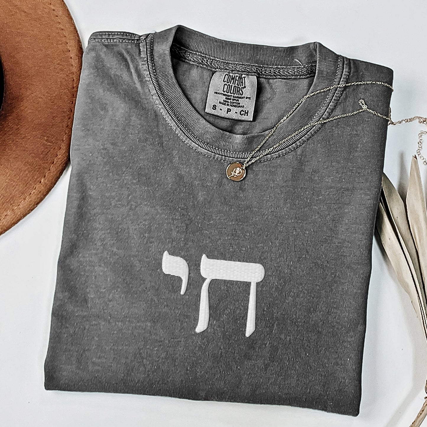 חי | Chai In Hebrew Embroidered Washed T-shirt