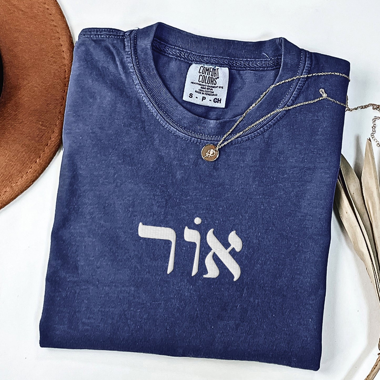 אור | Light In Hebrew Embroidered Washed T-shirt