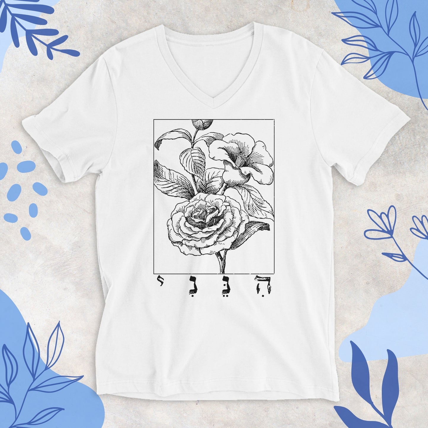 הנני | Hineni With Flower V-neck T-shirt