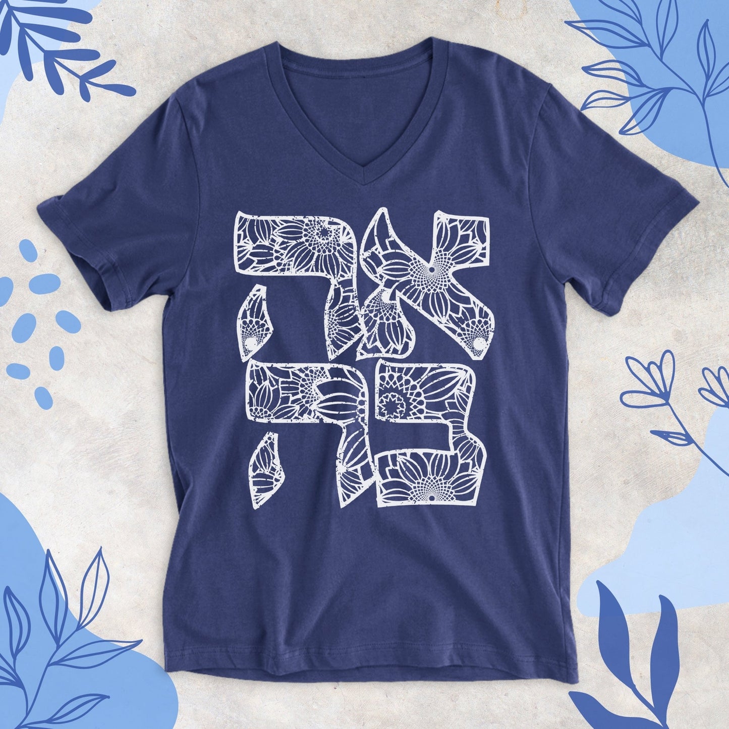 אהבה | Floral Ahava V - neck T-shirt - Oytiot