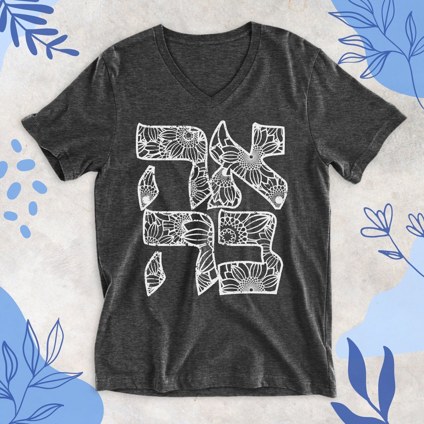 אהבה | Floral Ahava V - neck T-shirt - Oytiot