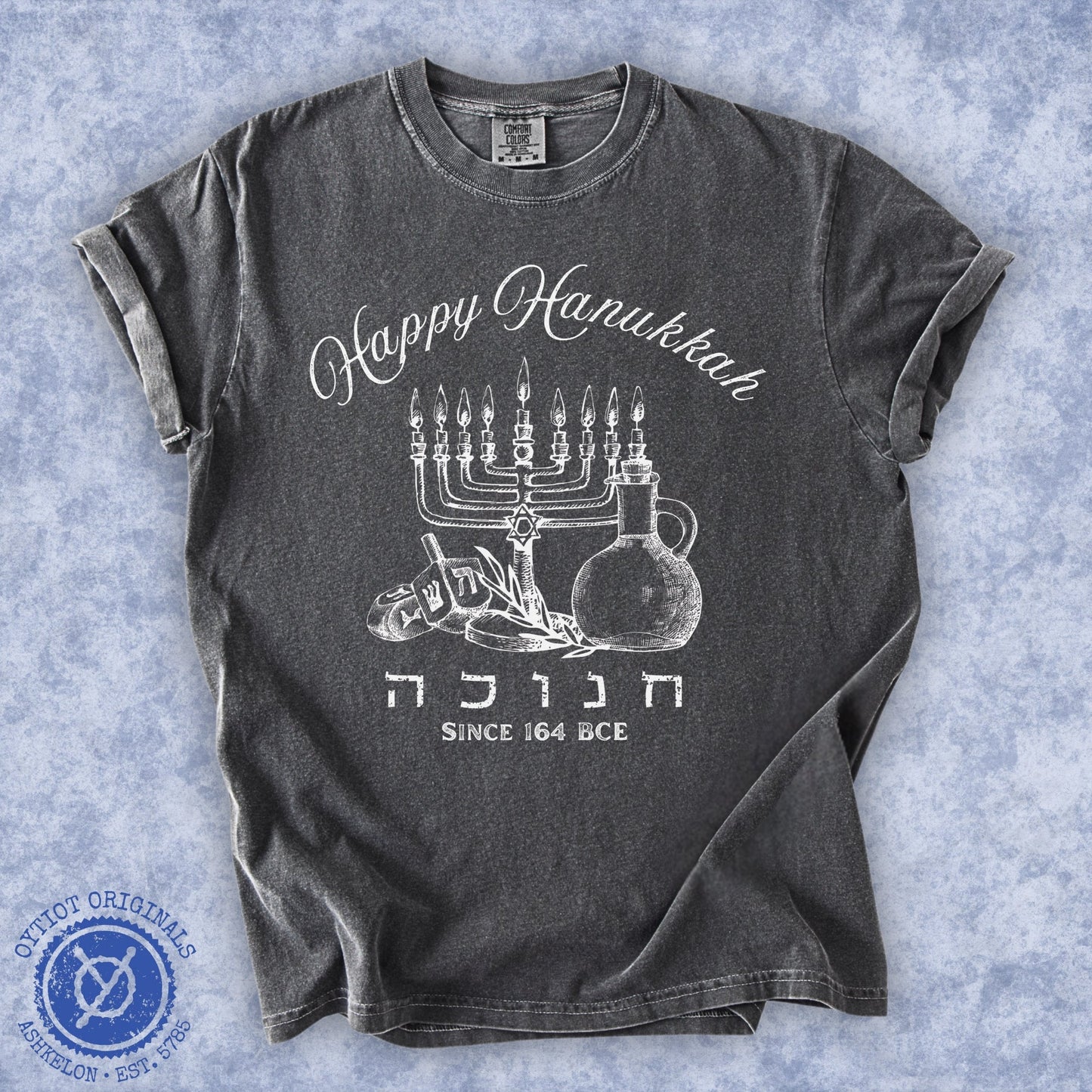 Happy Hanukkah | Hebrew Washed T-shirt - Oytiot