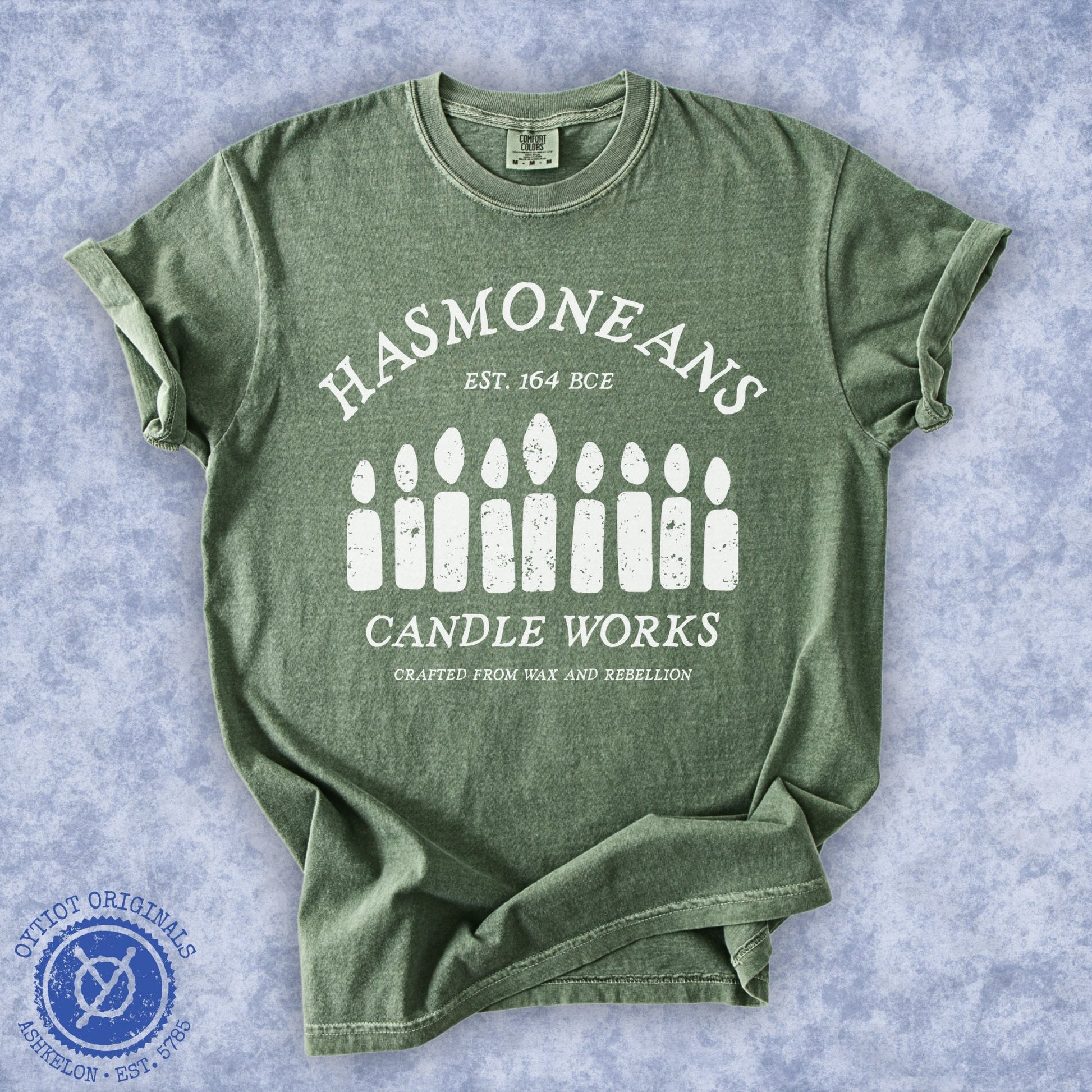 Hasmoneans Candle Works | Hanukkah Humor Washed T-shirt - Oytiot