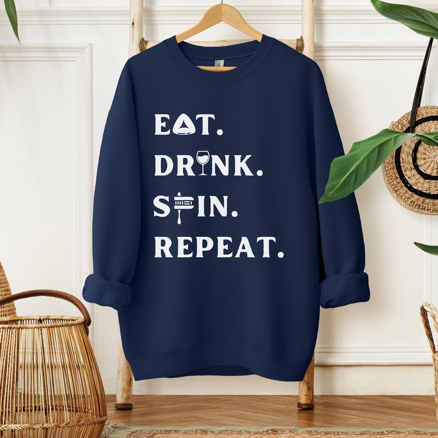 Purim Sweatshirt | Eat. Drink. Spin. Repeat. - Oytiot