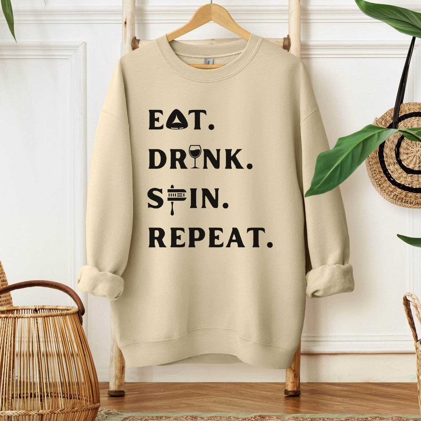 Purim Sweatshirt | Eat. Drink. Spin. Repeat. - Oytiot