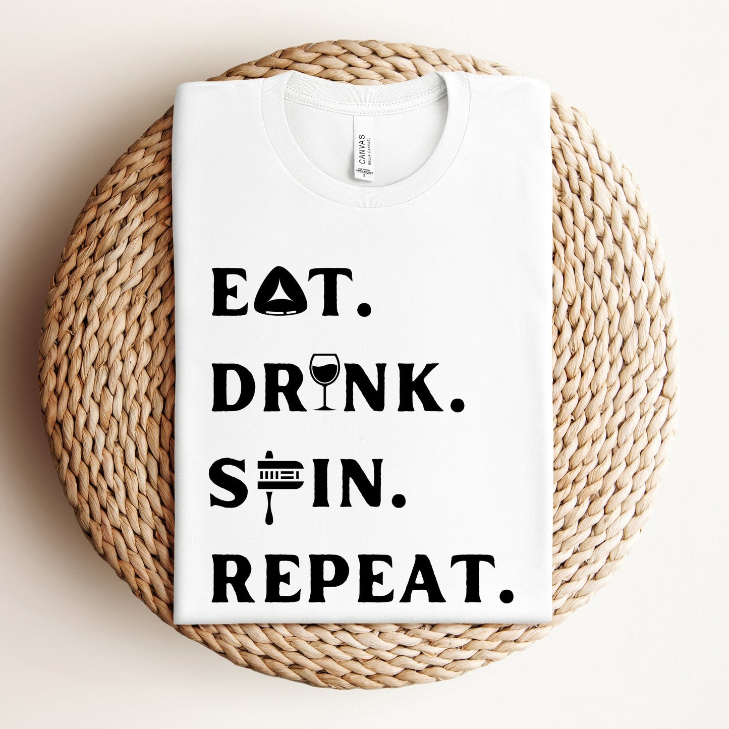 Purim T-shirt | Eat. Drink. Spin. Repeat. - Oytiot