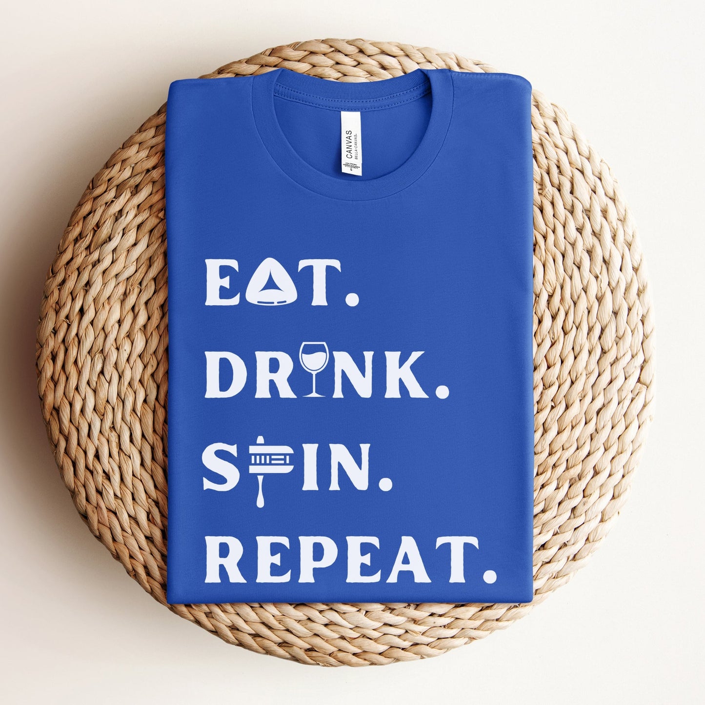 Purim T-shirt | Eat. Drink. Spin. Repeat. - Oytiot
