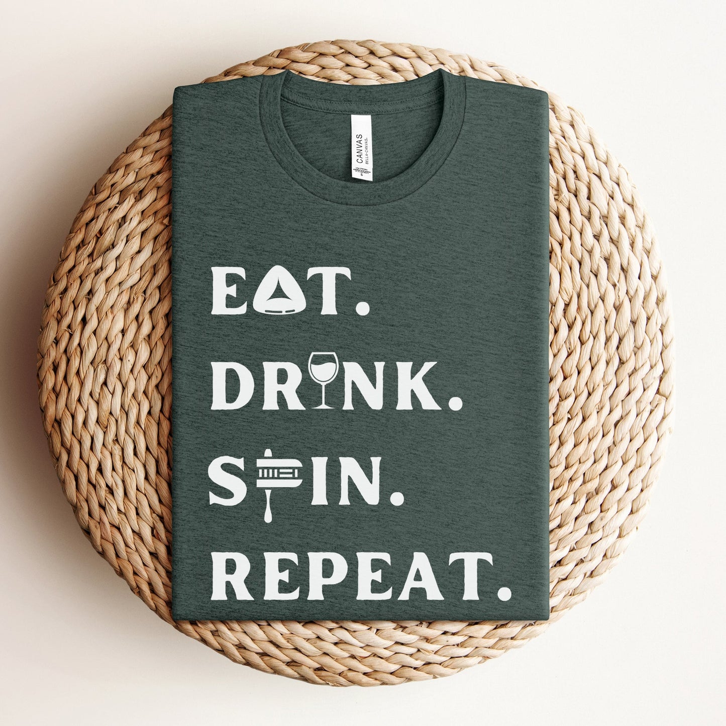 Purim T-shirt | Eat. Drink. Spin. Repeat. - Oytiot