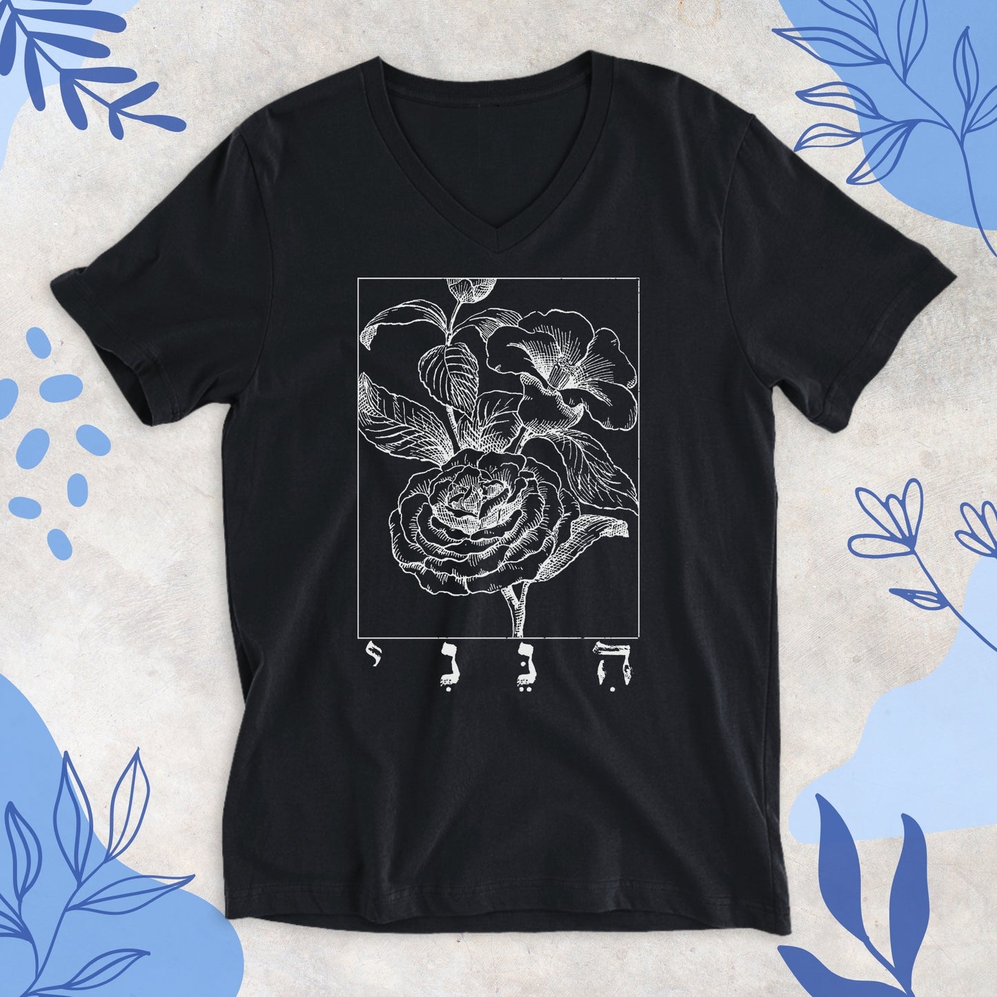 הנני | Hineni With Flower V-neck T-shirt