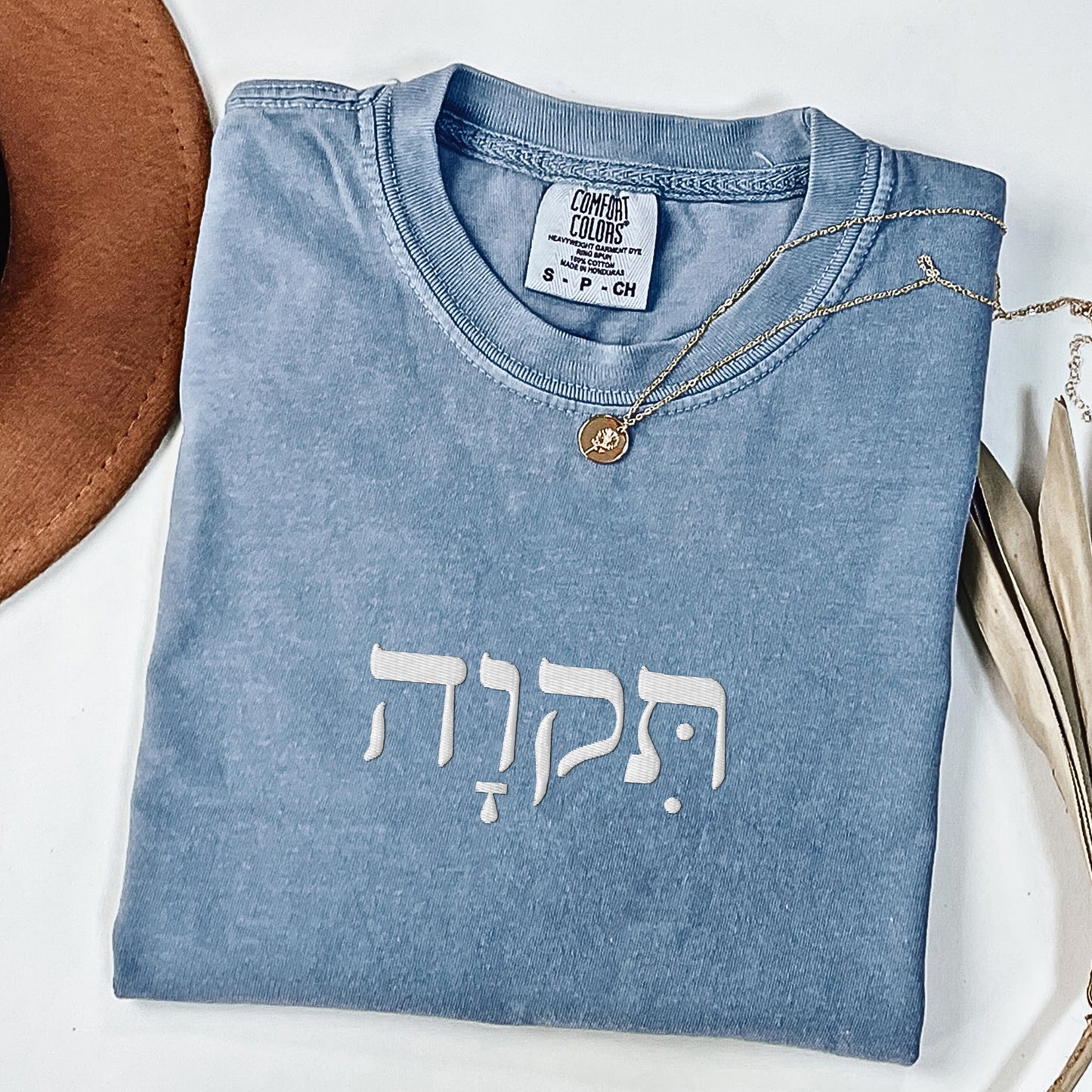 תקוה | Hope In Hebrew Embroidered Washed T-shirt