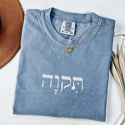 תקוה | Hope In Hebrew Embroidered Washed T-shirt