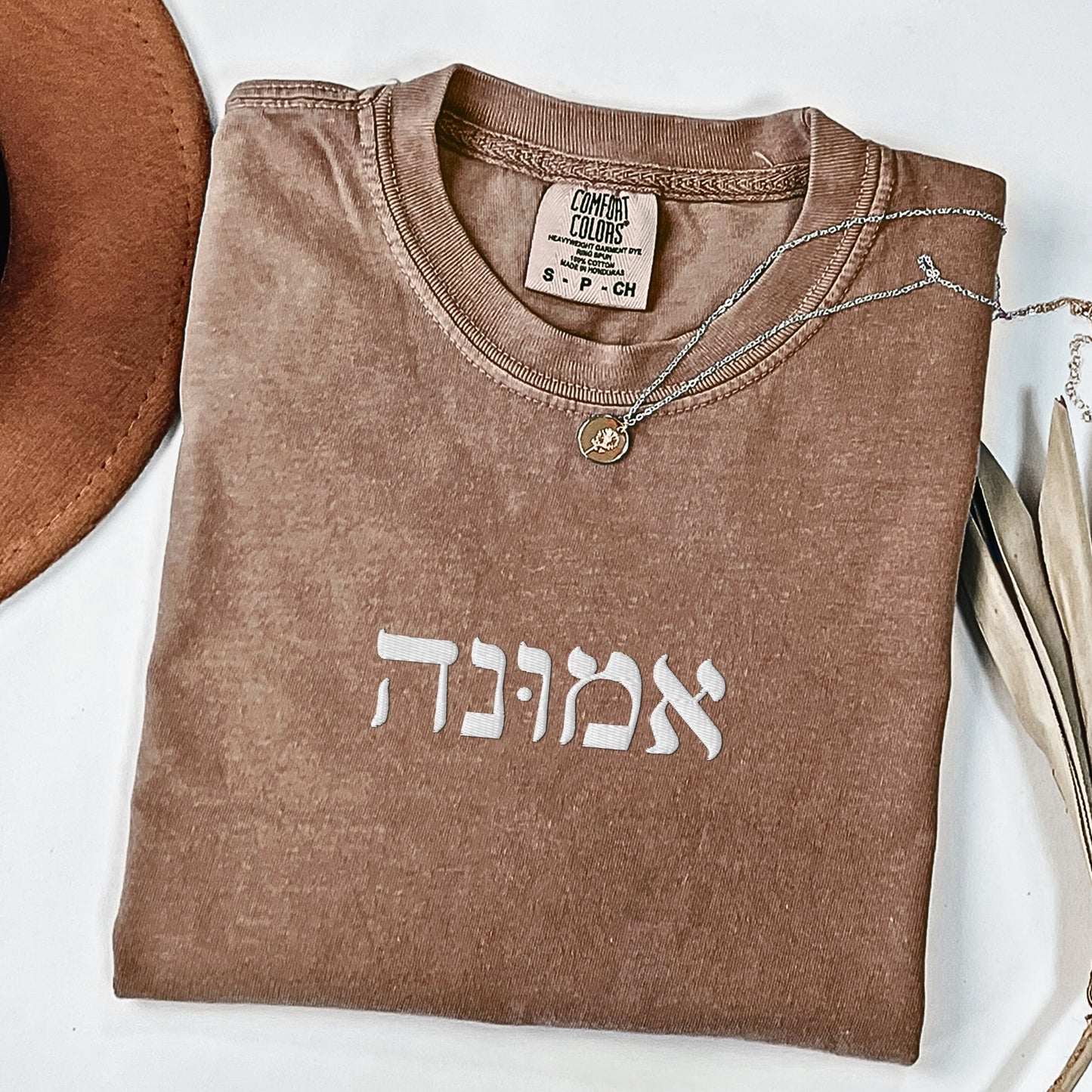 אמונה | Faith In Hebrew Embroidered Washed T-shirt