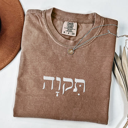 תקוה | Hope In Hebrew Embroidered Washed T-shirt
