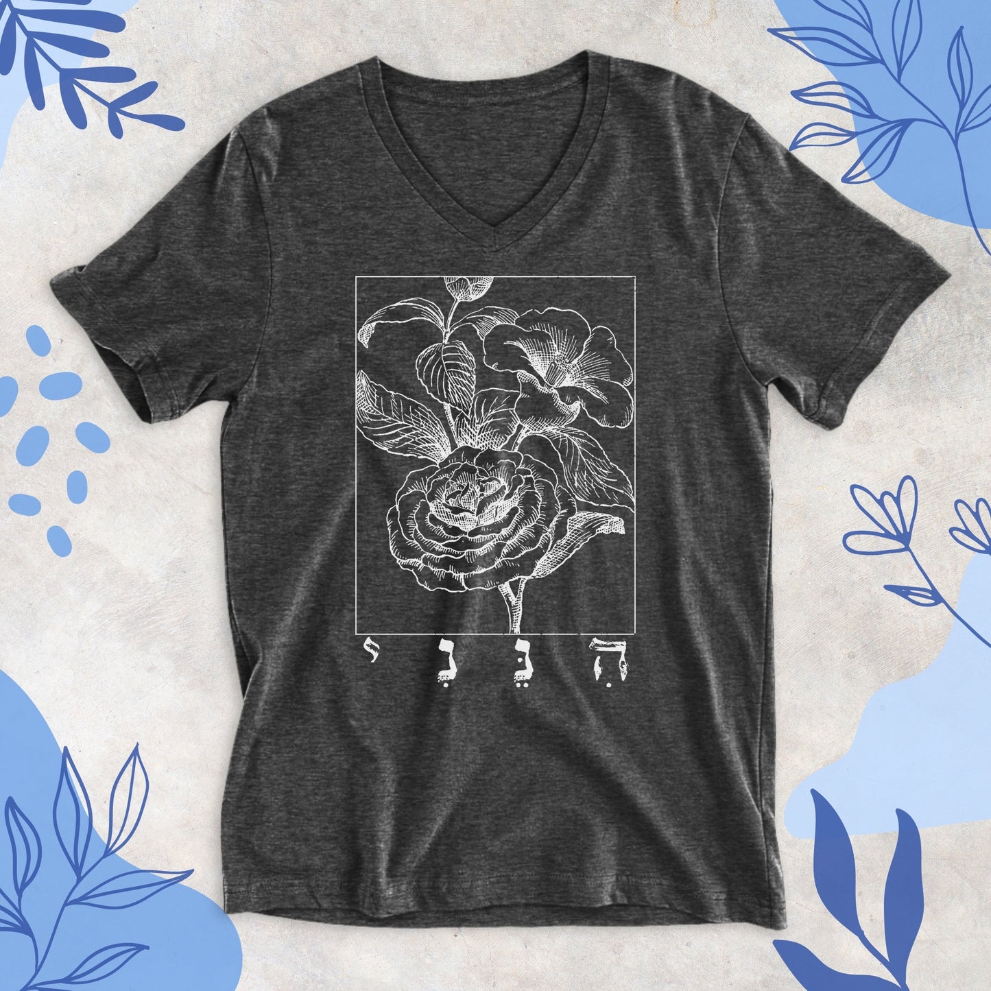 הנני | Hineni With Flower V-neck T-shirt