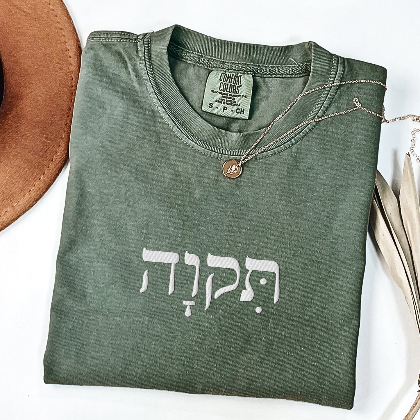 תקוה | Hope In Hebrew Embroidered Washed T-shirt