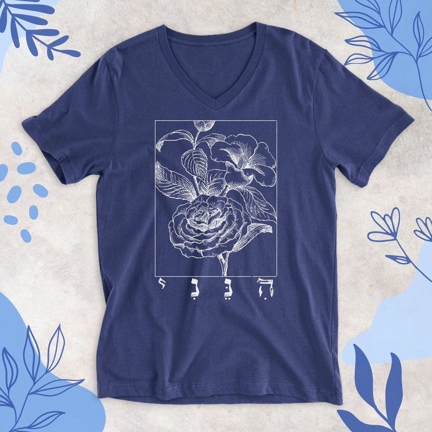 הנני | Hineni With Flower V-neck T-shirt