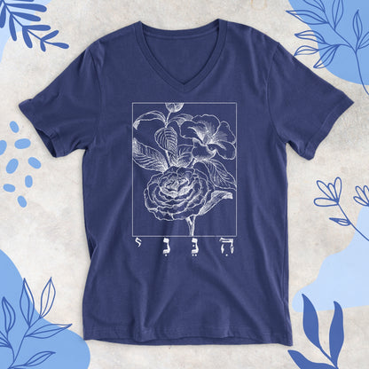 הנני | Hineni With Flower V-neck T-shirt