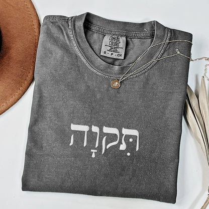 תקוה | Hope In Hebrew Embroidered Washed T-shirt