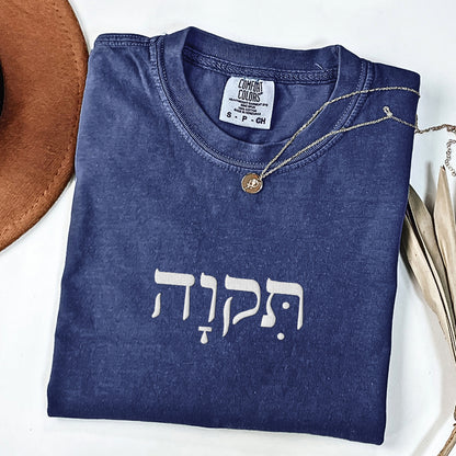 תקוה | Hope In Hebrew Embroidered Washed T-shirt