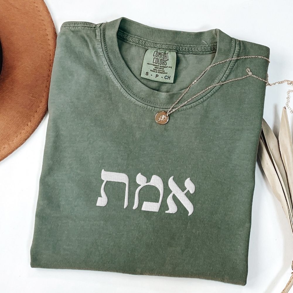 אמת | Truth In Hebrew Embroidered Washed T-shirt - Oytiot