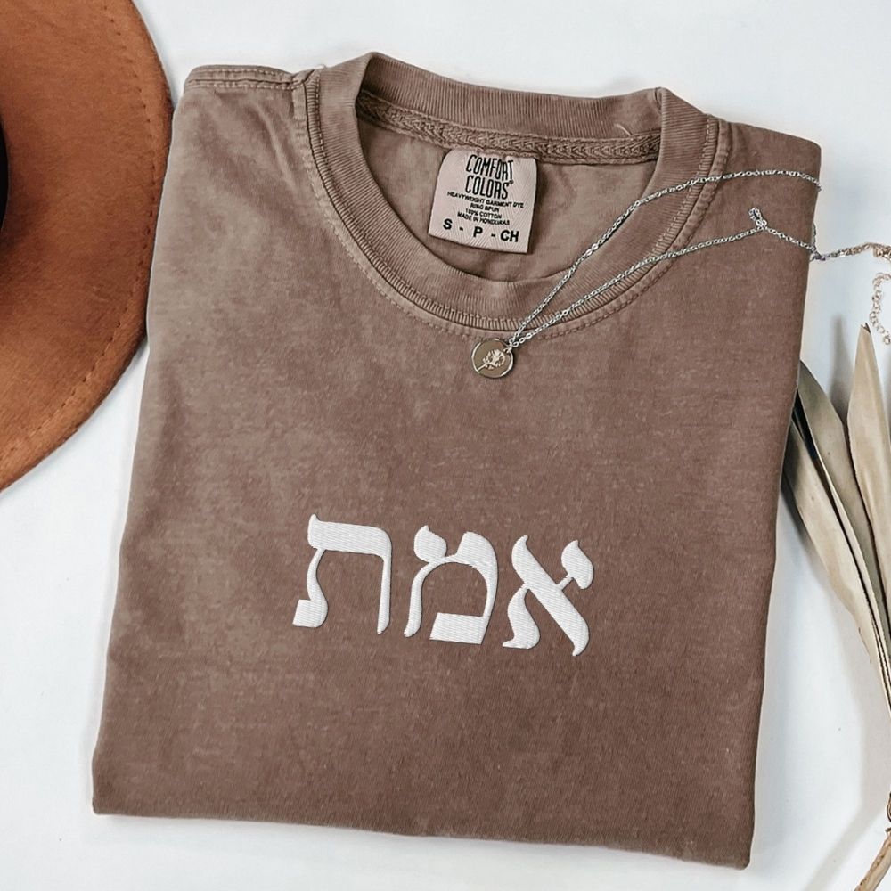 אמת | Truth In Hebrew Embroidered Washed T-shirt - Oytiot