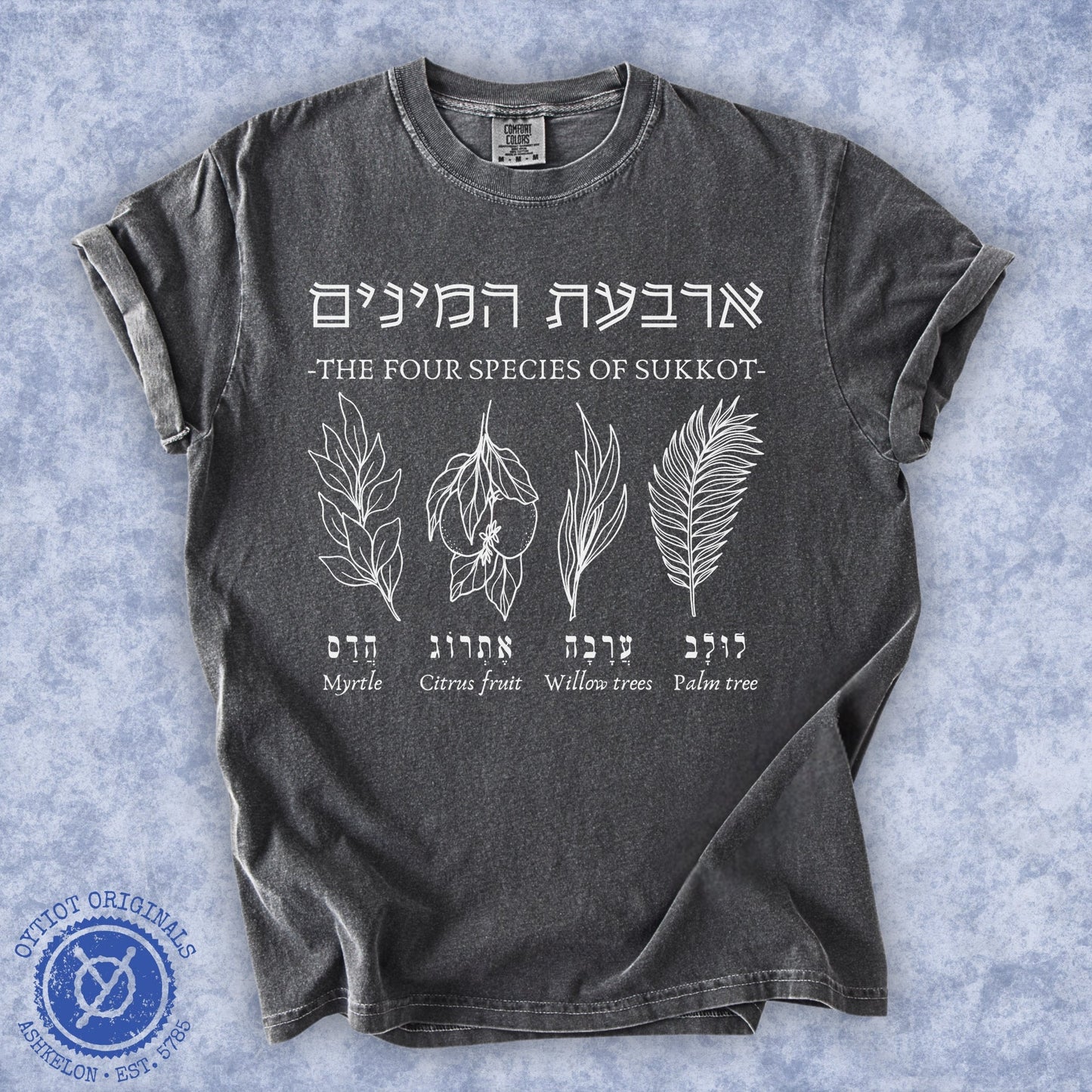 ארבעת המינים | The Four Species Of Sukkot Washed T-shirt - Oytiot