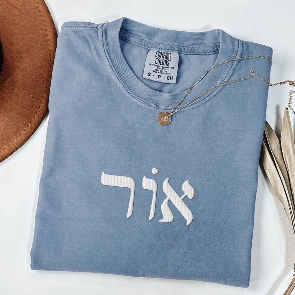 אור | Light In Hebrew Embroidered Washed T-shirt - Oytiot