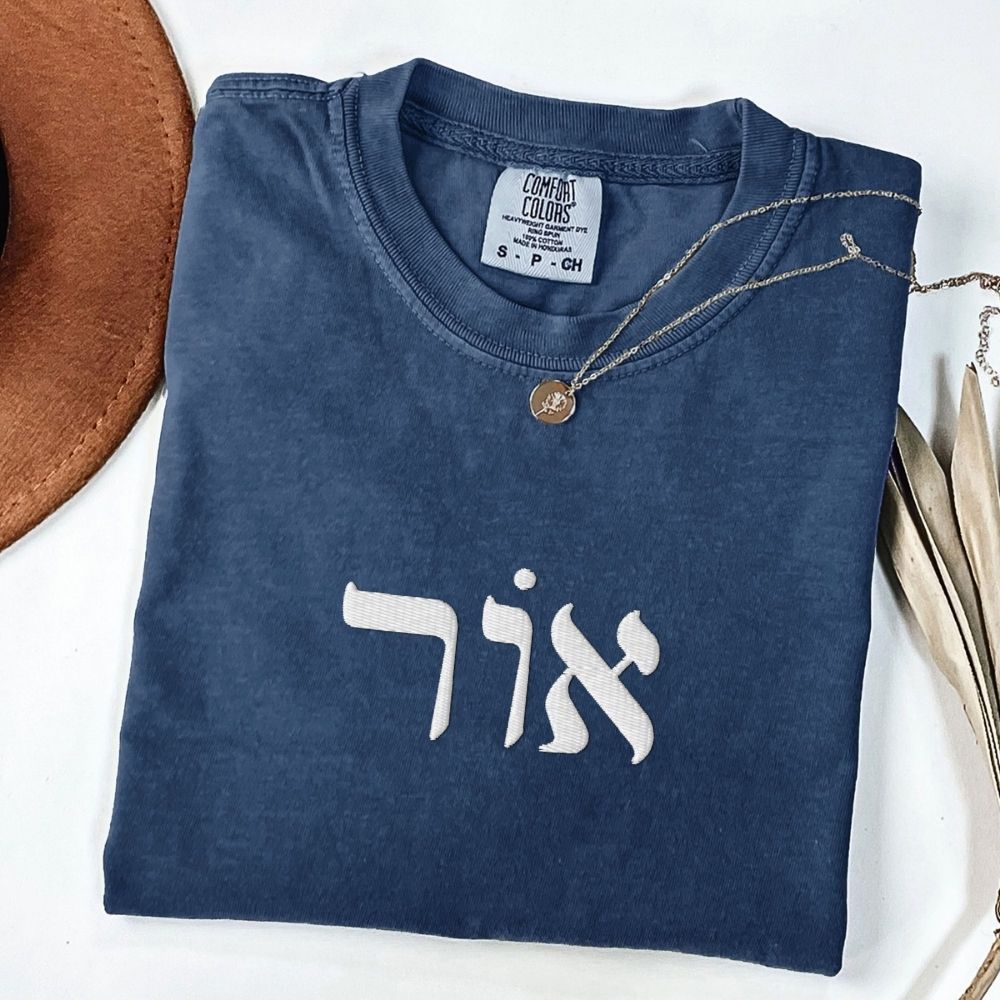 אור | Light In Hebrew Embroidered Washed T-shirt - Oytiot