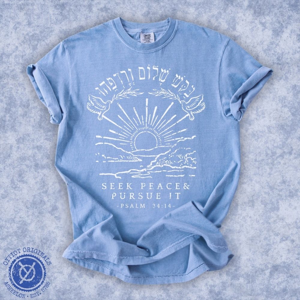 בקש שלום ורדפהו | Psalms 34 Washed T-shirt - Oytiot