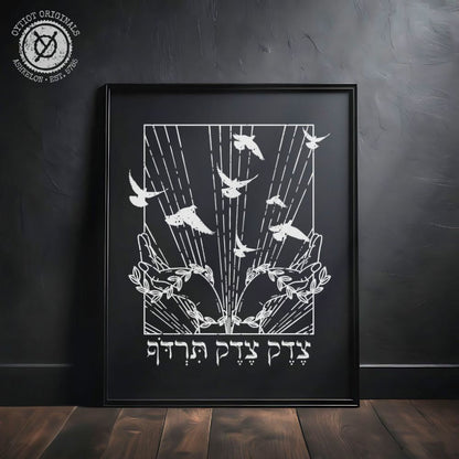 צדק צדק תרדוף | Black Matte Wall Art - Oytiot