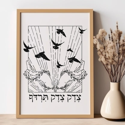 צדק צדק תרדוף | Justice, Justice You Shall Pursue Hebrew Wall Art - Oytiot