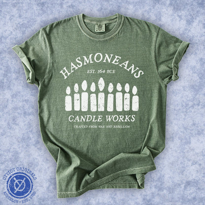 Hasmoneans Candle Works | Hanukkah Humor Washed T-shirt - Oytiot