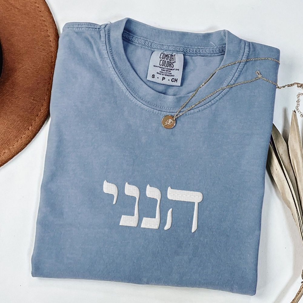 הנני | Hineni In Hebrew Embroidered Washed T-shirt - Oytiot