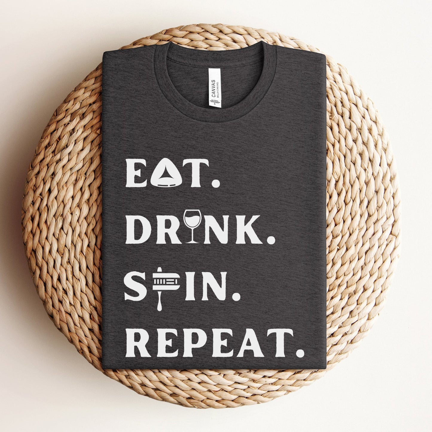 Purim T-shirt | Eat. Drink. Spin. Repeat. - Oytiot