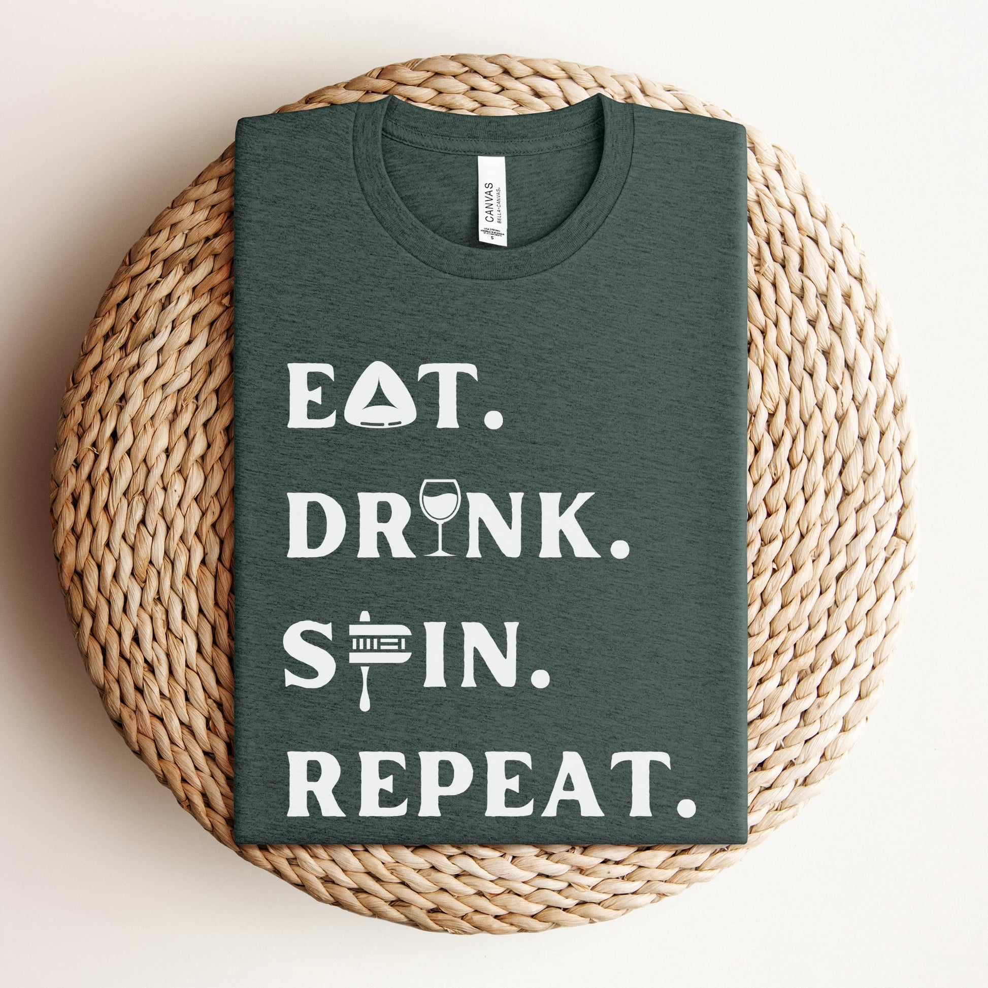 Purim T-shirt | Eat. Drink. Spin. Repeat. - Oytiot