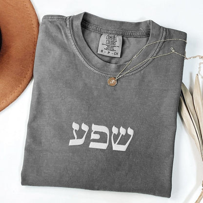 שפע | Abundance In Hebrew Embroidered Washed T-shirt - Oytiot