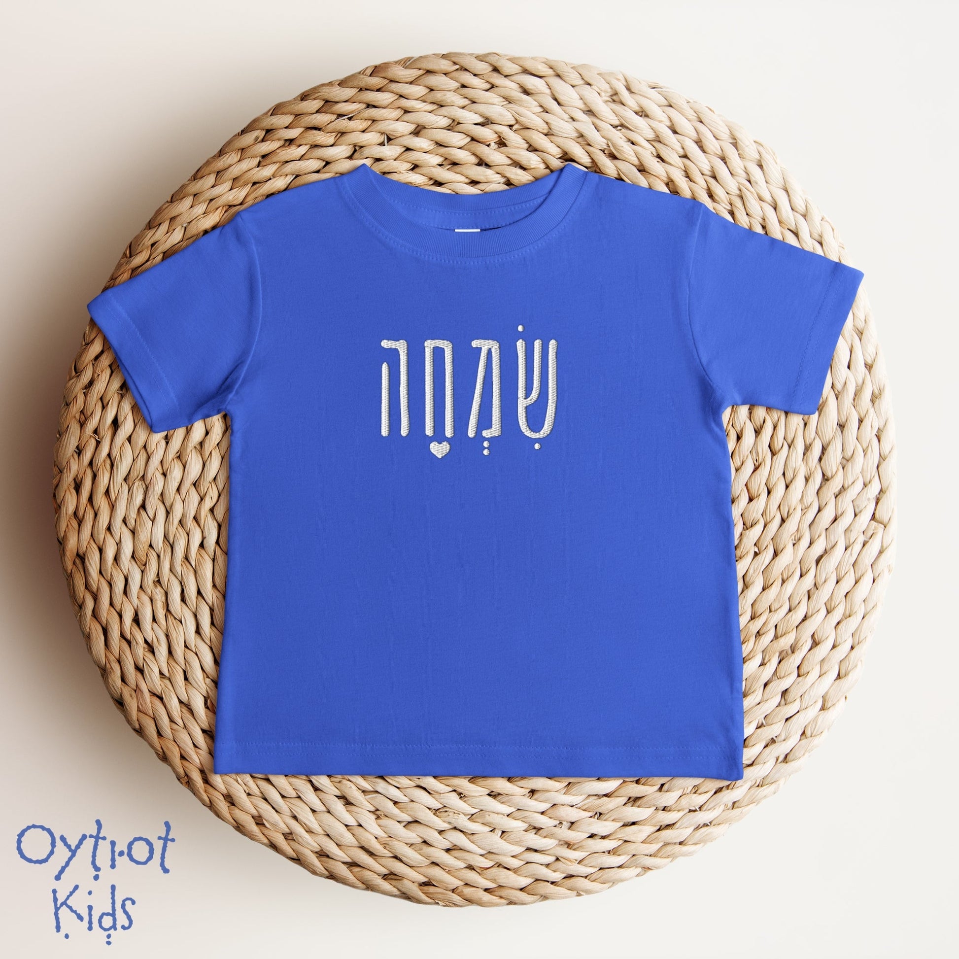 שמחה | Happiness In Hebrew Embroidered Baby T-shirt - Oytiot